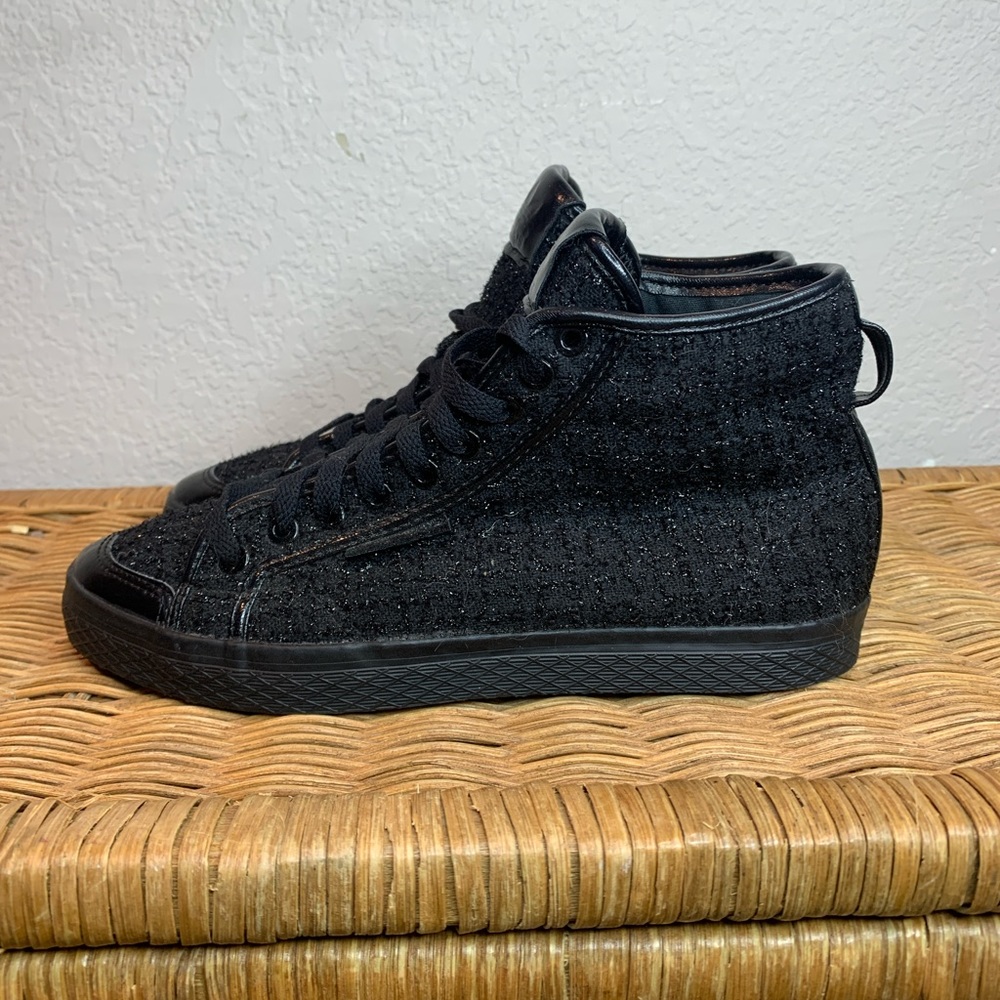 Adidas Honey Triple Black Shimmer Mid High Tops Sneakers Size 8.5 - Picture 6 of 12